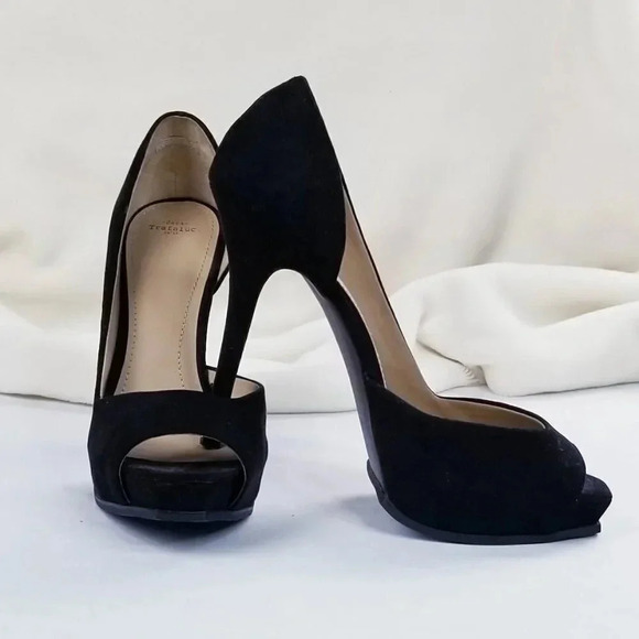 Zara Trafaluc 6 Inch Stiletto Black Suede Open Toe - Picture 6 of 12